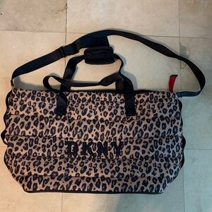 DKNY Leopard Quilted Travel Duffel in Tan and Black